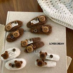 韓国ins新カレー色植毛熊ボタン文字ヘアピンかわいいファッション前髪クリップサイドクリップ髪飾り