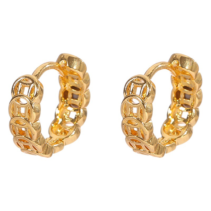 Europeo y americano transfronterizo nueva moneda de cobre hebilla del oído nicho diseño retro simple temperamento pendientes al por mayor del oído anillo de la joyería del oído