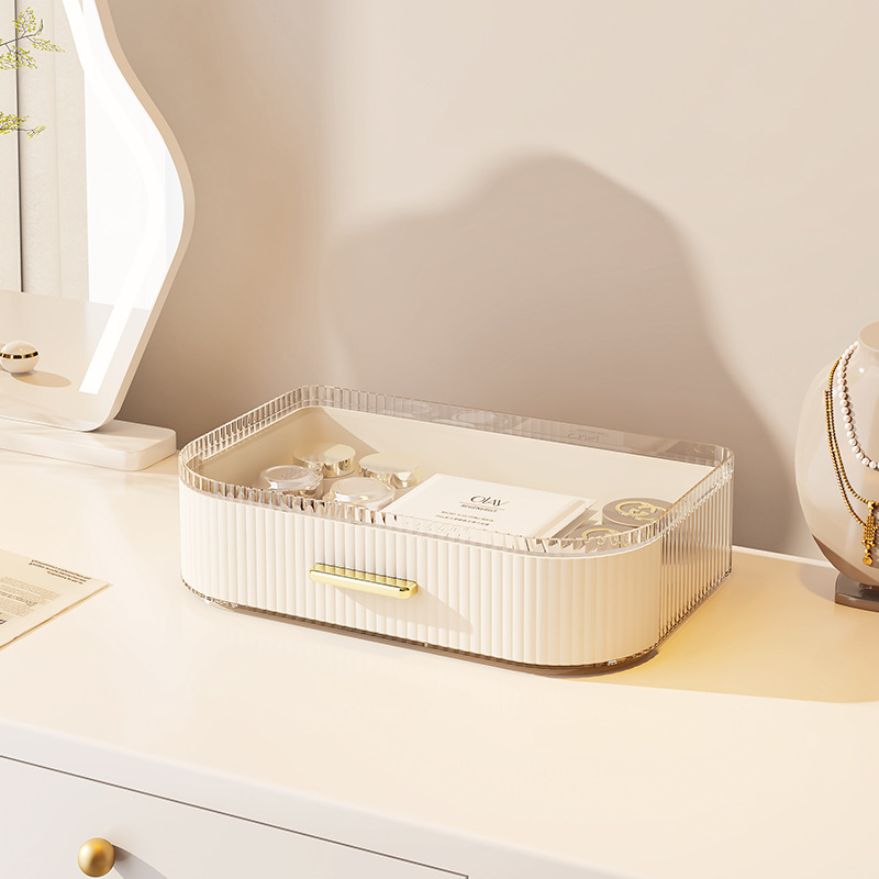 Caja de almacenamiento de cosméticos personalizada Caja de cosméticos de dormitorio doméstico grande transparente Caja de resumen de productos para el cuidado de la piel de escritorio multifuncional