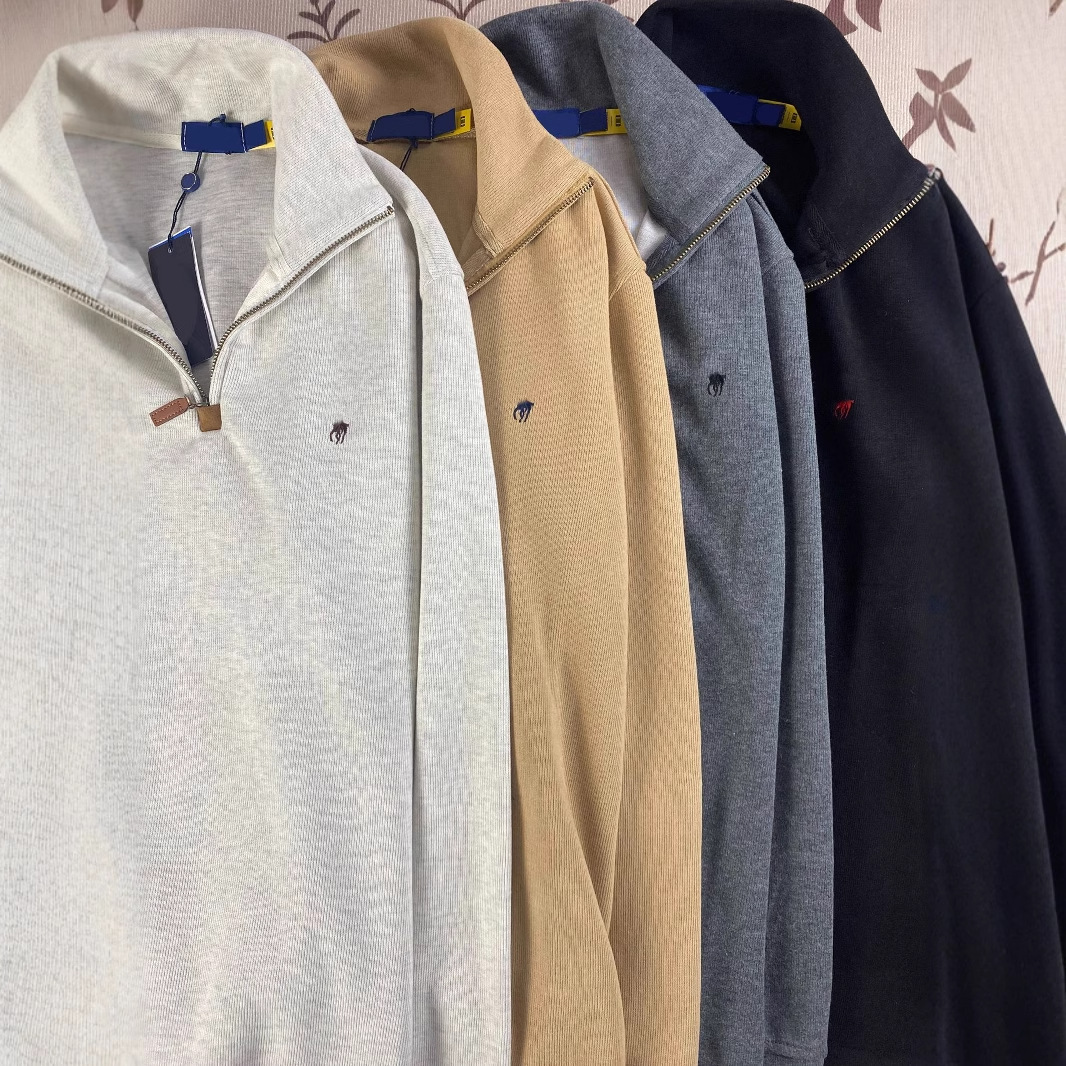 RL Ruff Pony Mark Sweat Women's Long Sleeve Sweat Men's Polo Half Zipper Lapel Loose American Vintage Couple