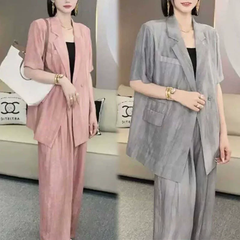 Thin summer classic suit, set, internet celebrity, plus size, Korean style