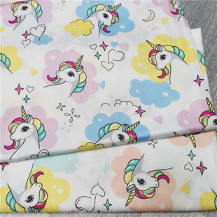 Pure cotton printed twill cotton fabric Pegasus unicorn cartoon cute children's pajamas children's quilt cover non-fluorescent