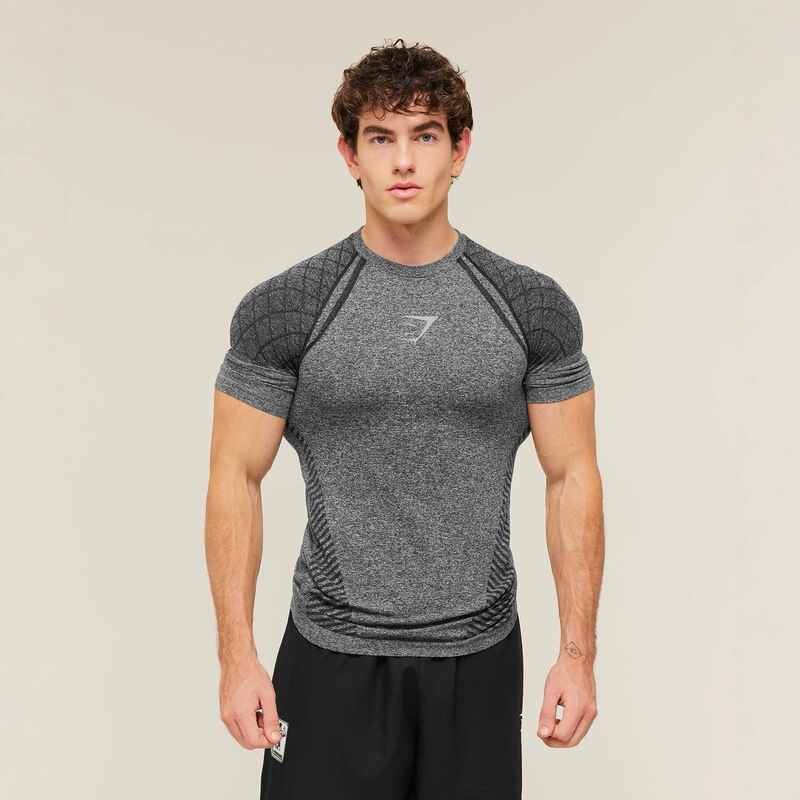 GYMSHARK American-style sports men's T-shirt, quick-dry, breathable, stretchy, tight-fitting clothing for outdoor running and training