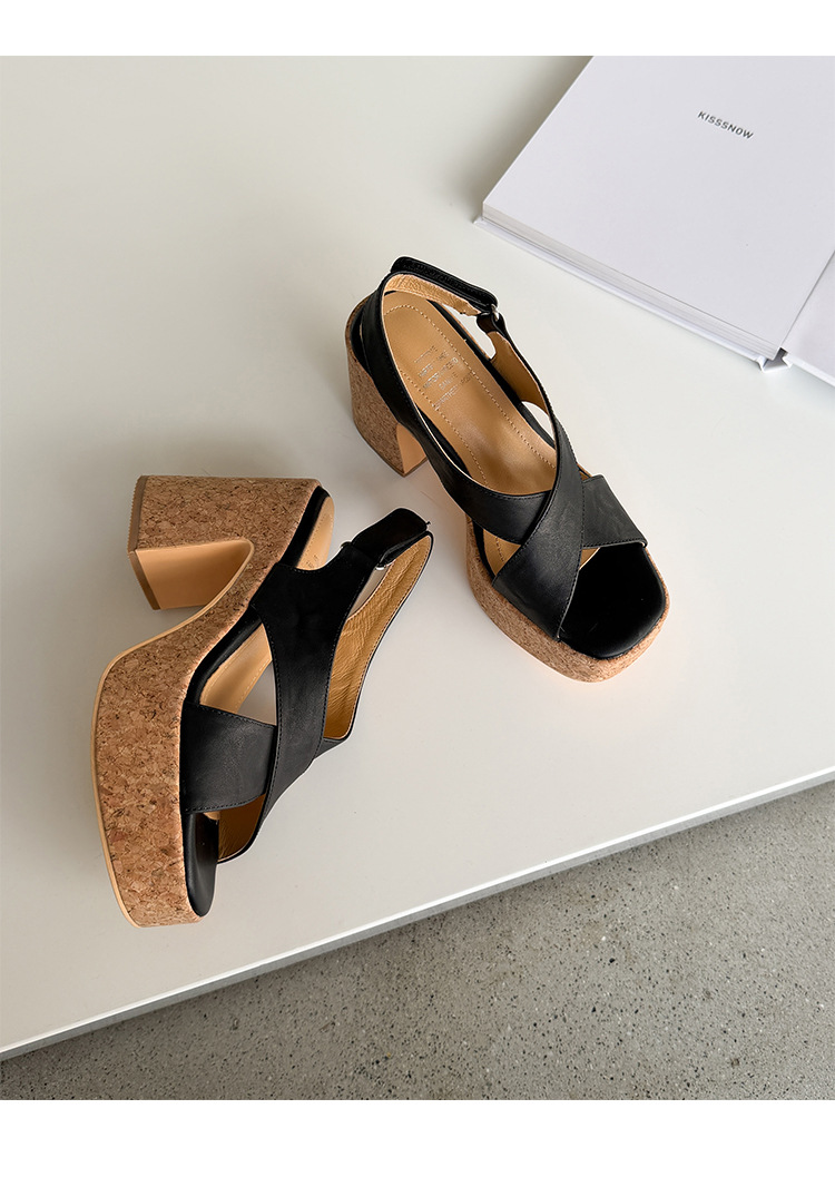 Sandal cao gót nữ hở mũi quai chéo đế xuồng gót 10 cm — màu nâu, màu đen, màu trắng ngà chi tiết 9