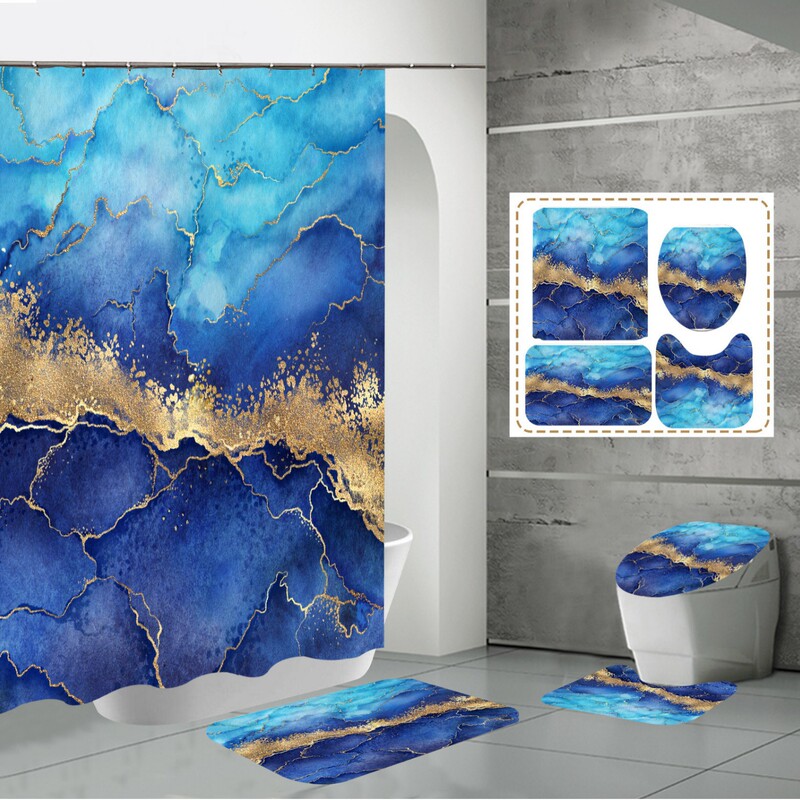 Factory Direct Sales Amazon Hot Selling High-Definition Digital Printing Waterproof Bathroom Polyester Shower Curtain Marble Partition Curtain