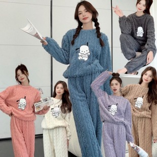 2025 Autumn/Winter Long-Sleeve Hapa Dog Jacquard Plush Set Thickened Warm Cartoon Wearable Outdoors Women's Loungewear
