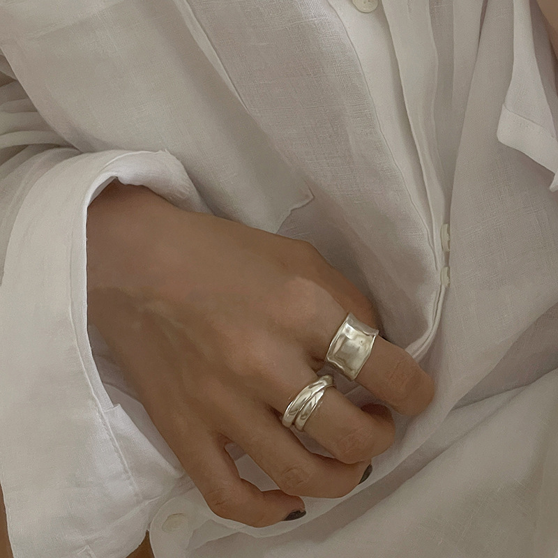 Korean Style Matte Gold And Silver Two-Tone For Women Minimalist Fashion Personality Versatile Open Index Finger Ring_voghion.com