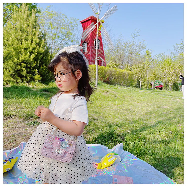 Girl'S Cloth Flower Bow Knot Cute Sequins Pearls Square Lock Clasp Crossbody Bag display picture 28