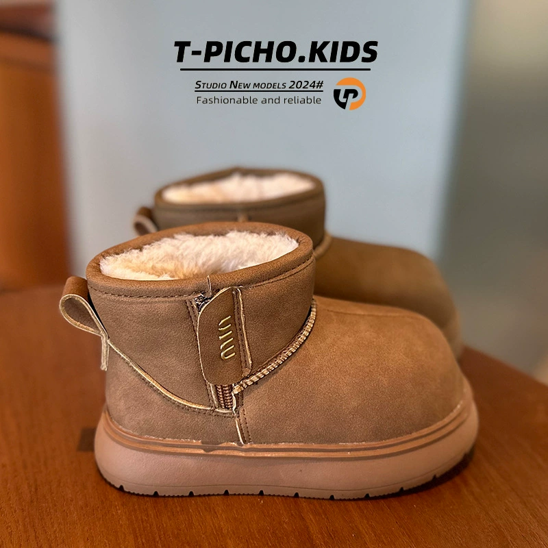 Детские хлопковые снежные сапоги зимой 2024 новая нескользящая теплая детская обувь корейская версия мальчика боковые хлопковые сапоги на молнии