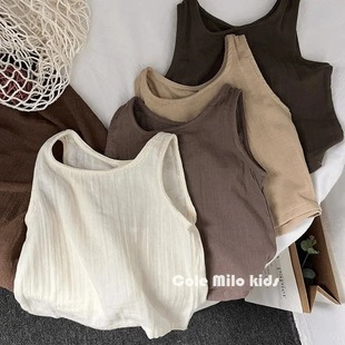 Retro Cotton Linen ~ Korean Baby Vest Sleeveless T-shirt Summer Boys and Girls Hurdle Wear Baby Mori Children's Clothing