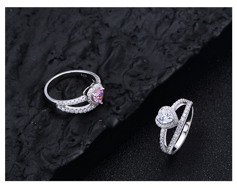 Retro Heart Shape Sterling Silver Plating Zircon Rings 1 Piece