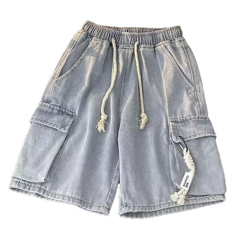 Oversize workwear denim shorts for men, summer trend brand, cool and stylish, large pockets, 5-pocket pants, American retro, loose fit