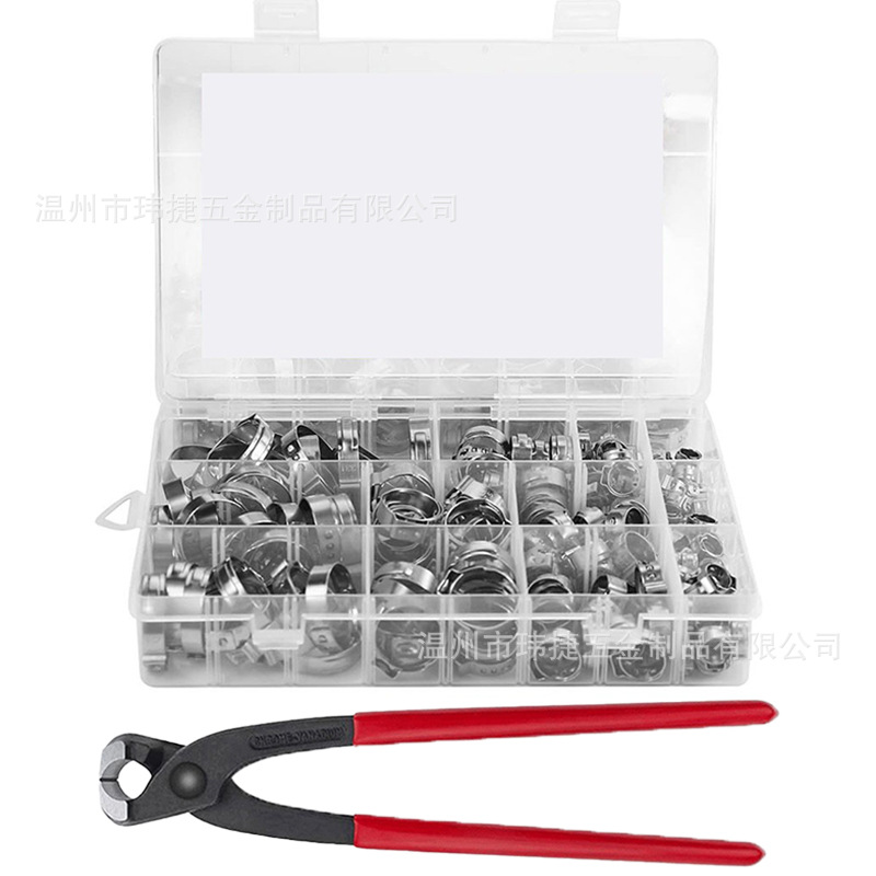 跨境批发180pcs盒装5.3-33.1mm/304不锈钢单耳软管夹卡箍喉箍套装