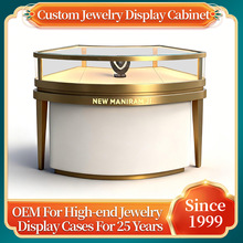 商场中岛饰品展柜定制弧形珠宝玻璃展示柜轻奢不锈钢玉器首饰柜台