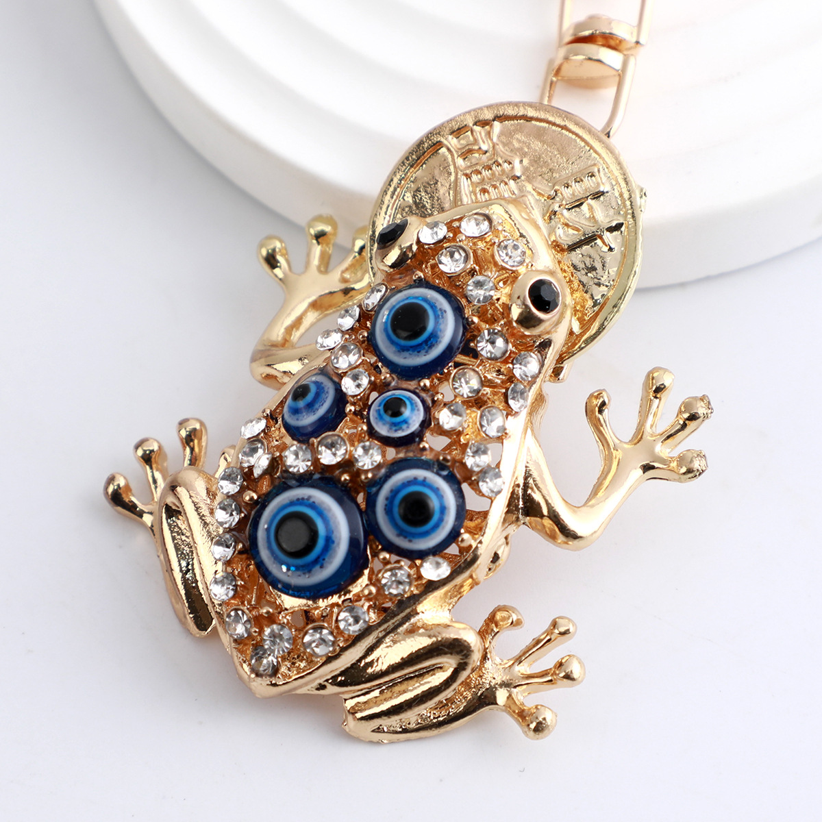 Vintage Luxury Diamond Evil Eye Frog Keychain Bag Pendant Gift_voghion.com
