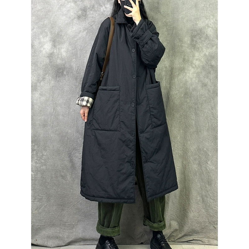 Утепленное стеганое пальто-тренч средней длины из хлопка для женщин, новинка 2025 года, зимнее, свободного кроя, больших размеров, стильное