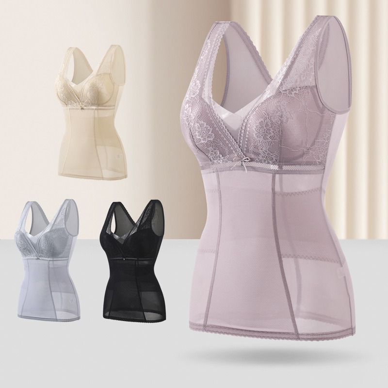 Factory V-Neck Base Layer Chest Support Comfortable Mesh Women's Shapewear Autumn and Winter Vest Shapewear 813
