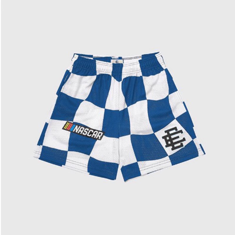 "American Trendy Brand Ee Black and White Contrasting Checkerboard Plaid Basketball Shorts for Boys Summer Casual Street Quick-Drying Sports