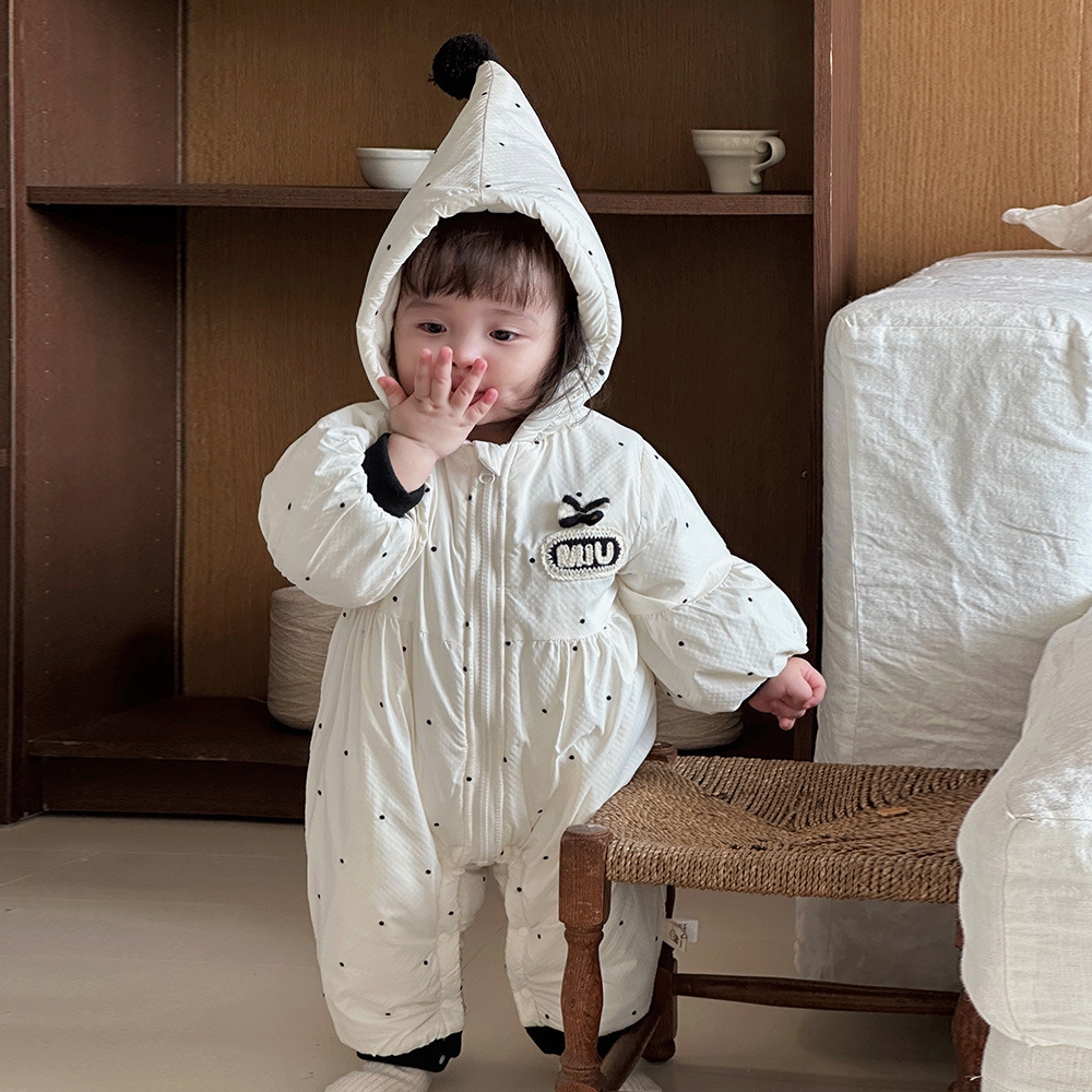 Ropa de bebé engrosada y cálida gatear de invierno, estilo occidental, lindo abrigo de invierno para recién nacidos, bebé fuera de una pieza