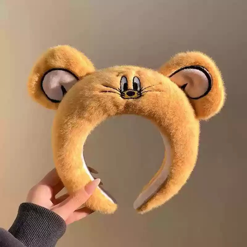 Círculos de dibujos animados banda de pelo para lavar la cara gato y ratón tocado de ojos grandes velcro banda de pelo adorable estudiante tarjeta de pelo al por mayor