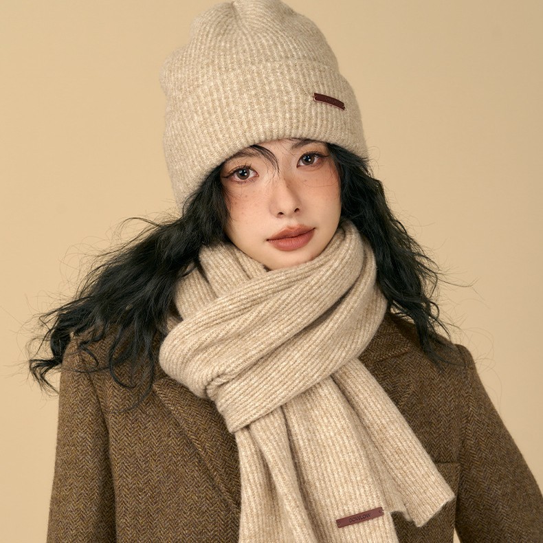 Solid color winter retro khaki knitted keep warm scarf