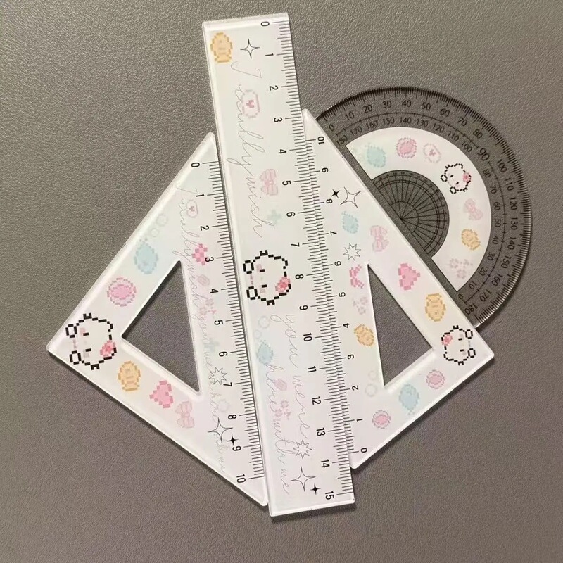 KT像素套尺学生亚克力卡通全套三角尺直尺文具圆尺可爱ins|undefined