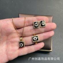 铜镀18k锆石包金镶嵌天珠玛瑙三件套 个性小清新中古小众厂家批发