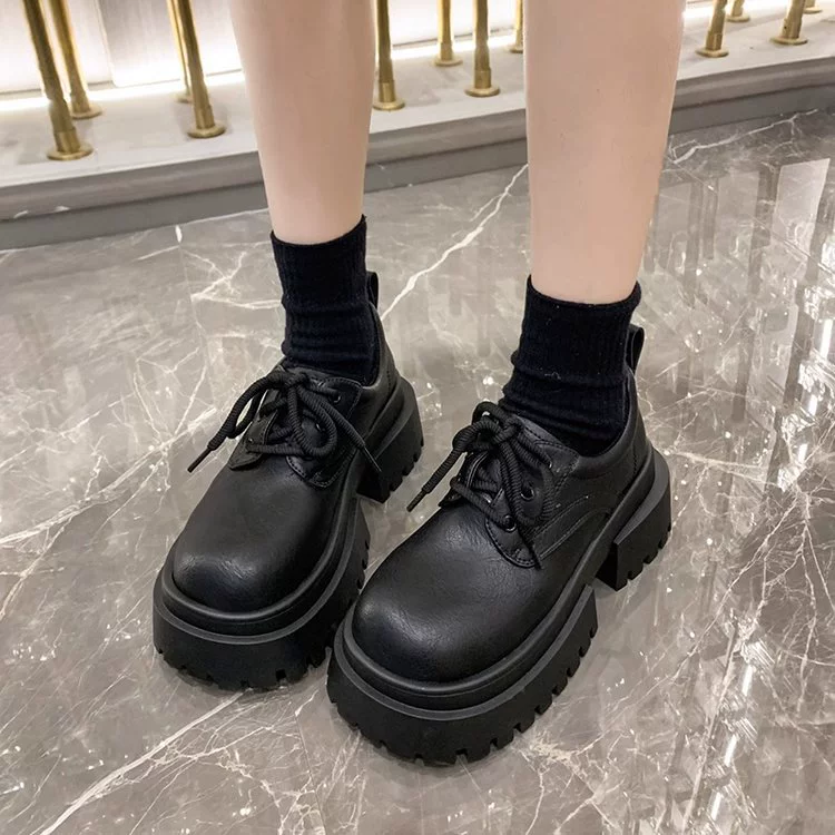 Footwear English style platform for leather shoes, loafers for leisure, British style, 2024 years, autumn, french style, French retro style