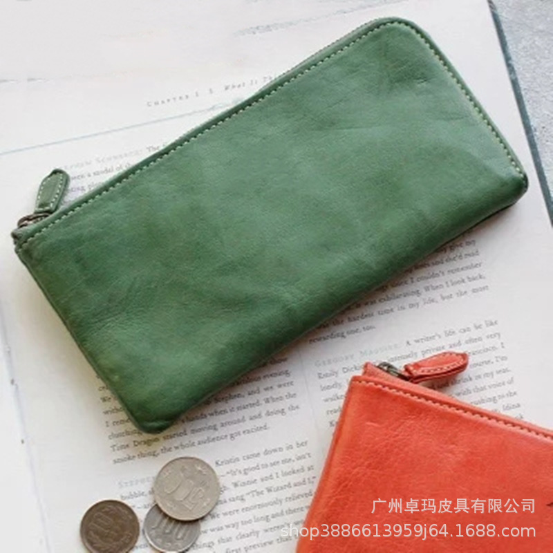 日式真皮软皮反袋竖款自然摔小钱包批发楽天头层皮二折女钱包可爱详情12