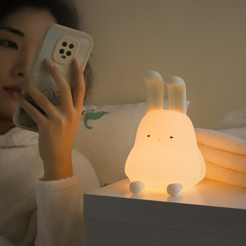 Fold-eared Rabbit Night Light USB Rechargeable Dimming Pat Lamp Children's Creative Gift Bedside Timing Pat Silicone Lamp