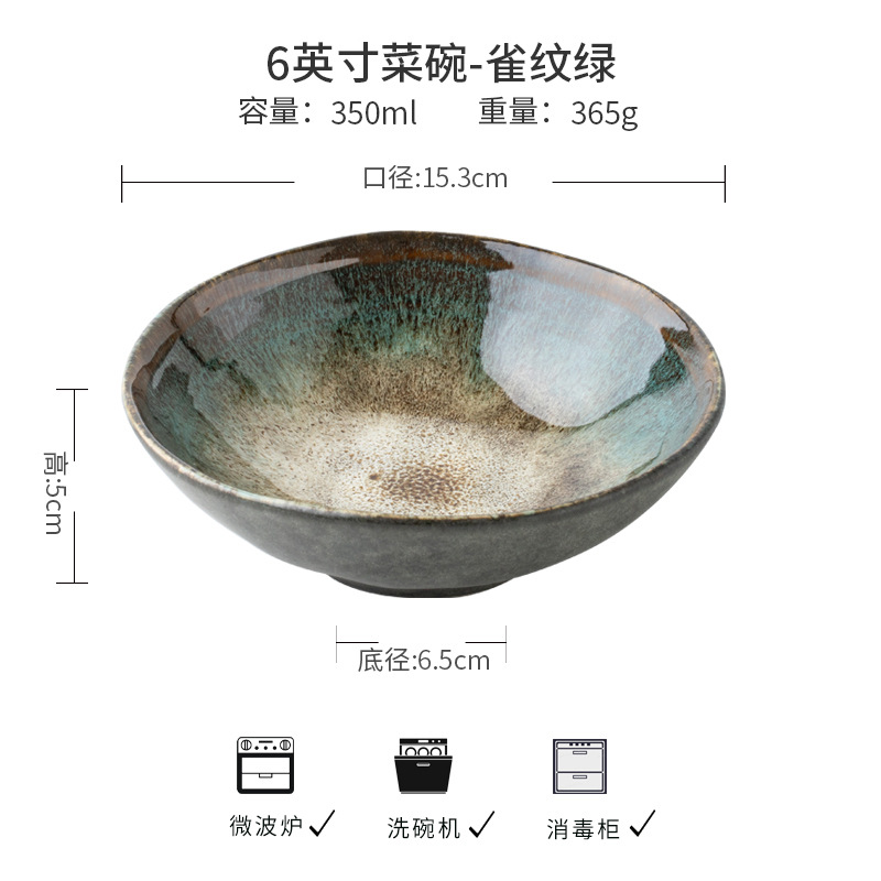 6 pulgadas horno de pavo con estampado de pavo gigante, tazón de ensalada irregular, tazón de cerámica retro exportación comercial transfronteriza