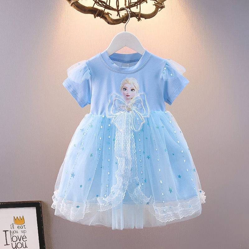 Foreign Trade Girls' Summer Elsa Dress 20256 Stylish Ice Princess Dress Children's Fluffy Mesh Skirt