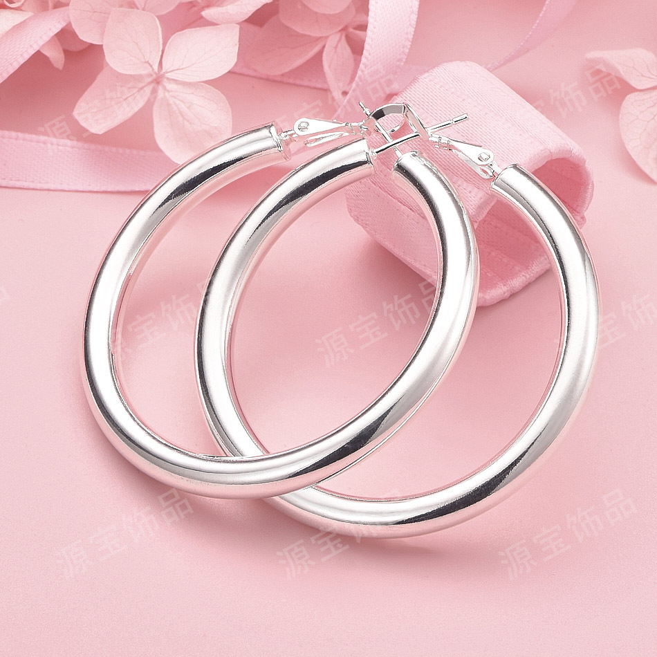 Xiyin Temu 5cm Earrings Korean Silver Ear Jewelry Exquisite Simple Hoop Earrings European and American Style Exaggerated Live Stream