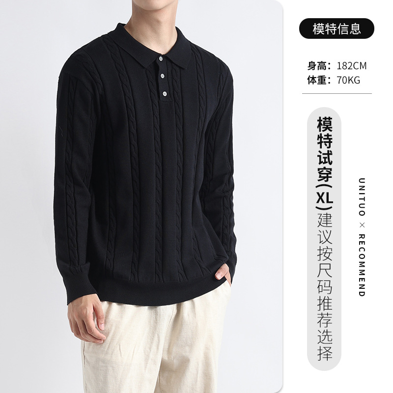 Polo de cuello a rayas de torsión para hombre lujo ligero de manga larga de alto nivel de negocios casuales suéter de punto para hombre