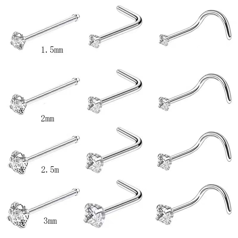Piercing naso in acciaio inossidabile con zircone rotondo donna_voghion.com