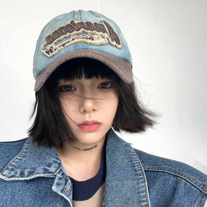 Vintage English Baseball Cap, Versatile Denim Duckbill Hat_voghion.com