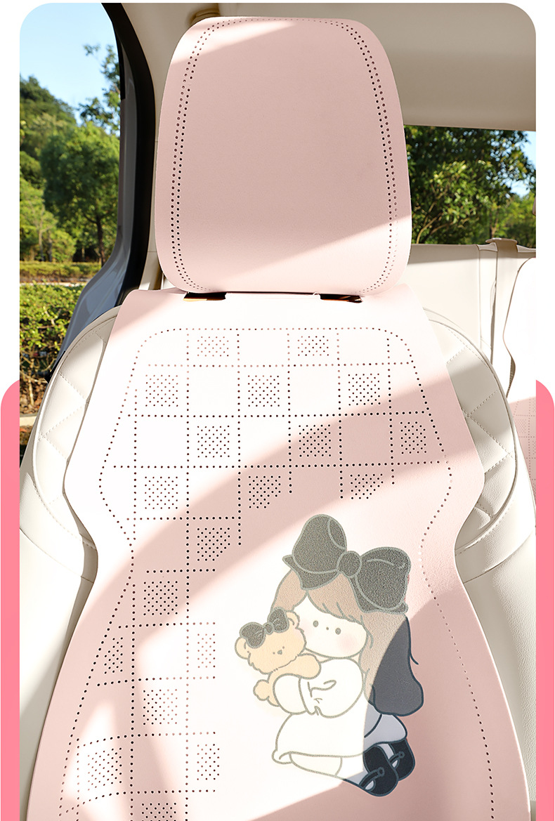 Cross-Border Car Seat Cushion Set, Faux Suede Leather, Three-Piece Semi-Cover, Breathable Perforated, Universal for All Seasons, Faux Leather Seat Cover