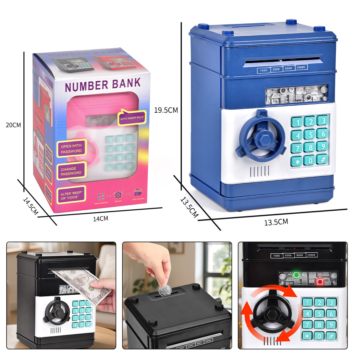 Máquina de cajero automático de comercio exterior Hucha Mini monedas de audio para niños Coin Roll Coin Contraseña electrónica Hucha de almacenamiento transfronteriza