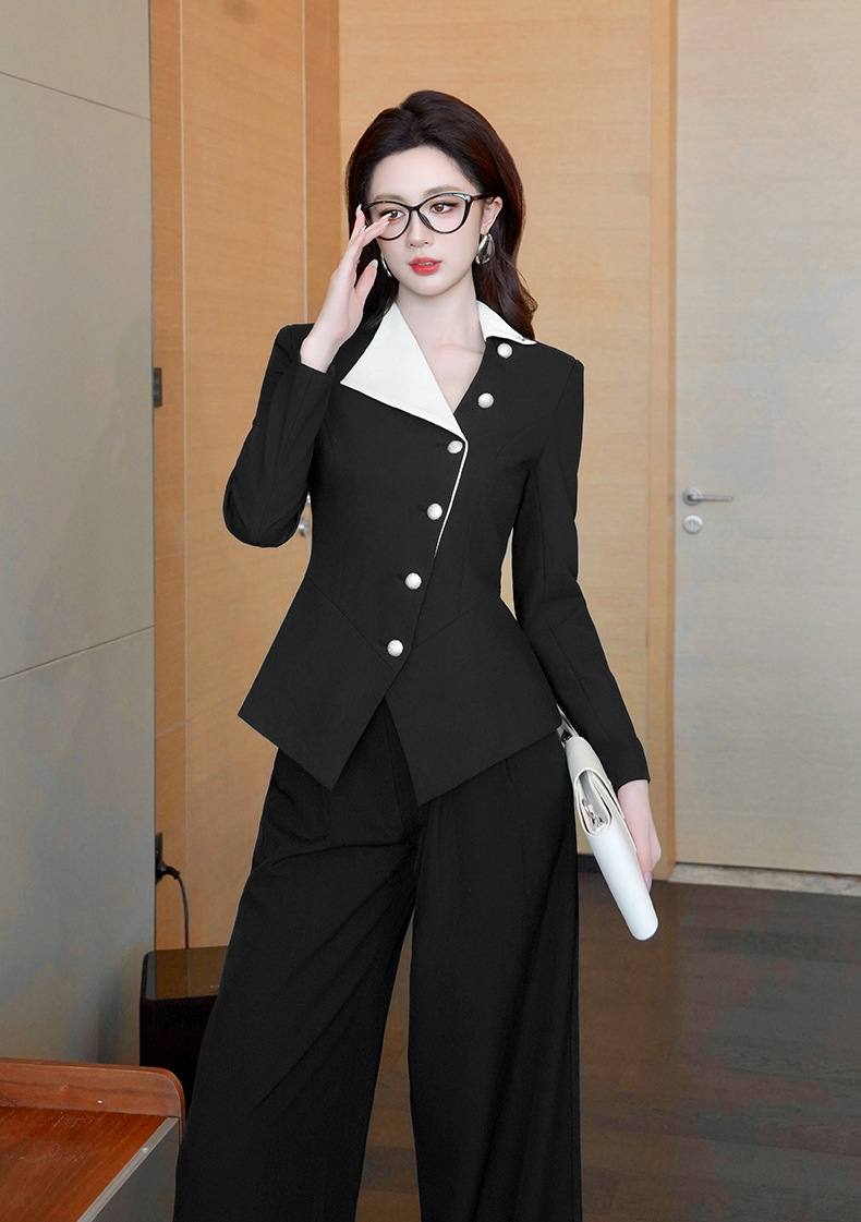 Áo blazer nữ đen trắng phối màu thắt lưng, kiểu dáng công sở hiện đại — đen chi tiết 6