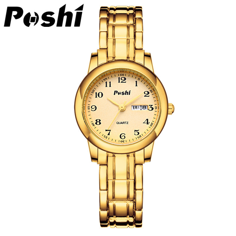 Poshi reloj de mujer nueva moda correa de acero inoxidable doble calendario reloj de mujer reloj de cuarzo venta al por mayor entrega de una pieza