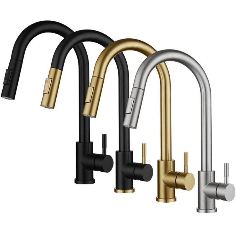 Горячая и холодная матовая золотая черная вытяжка для кухни кран поворотный телескопический для мытья посуды раковина кран