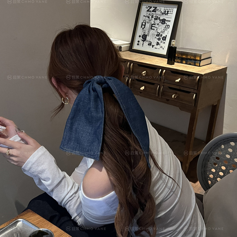 Qie Mo~ Ruth's Same Style Denim Ribbon Hair Tie Hair Accessory Makes Me Dazzling Qie Mo~ Ruth's Same Style Denim Ribbon Hair Tie Hair Accessory Makes Me Dazzling