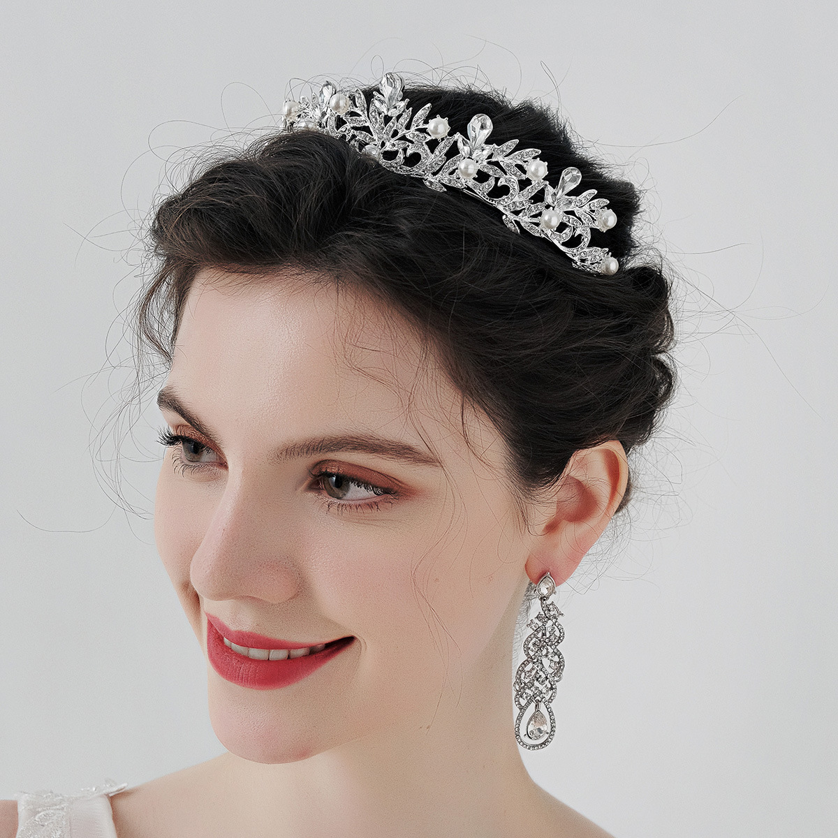 European And American Bride Crown Elegant Wedding Wedding Dress Headdress Headband Water Drop Flower Alloy Pearl Birthday Crown
