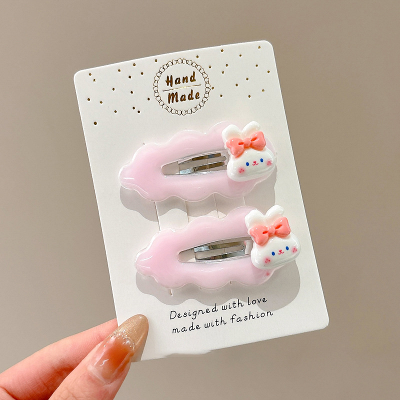 Linda tarjeta de conejo de dibujos animados horquilla de pelo rosa clip lateral de niña clip de pico de pato de amor clip de pelo roto para niños tocado