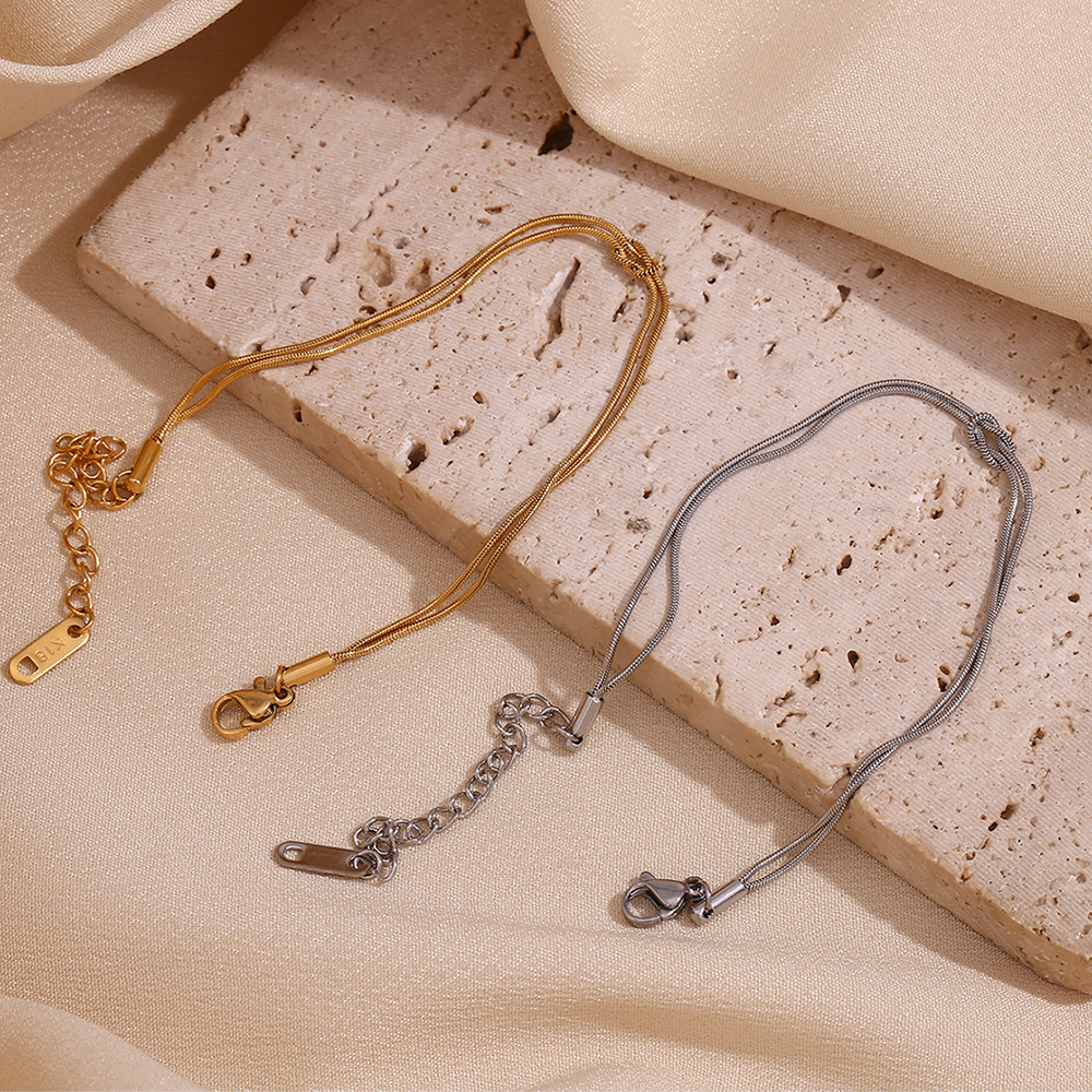 European and American Fashion Simple Knotted Thin Snake Chain Double-Layer Couple Bracelet Stainless Steel 18K Gold Plated Niche Elegant Hand Jewelry