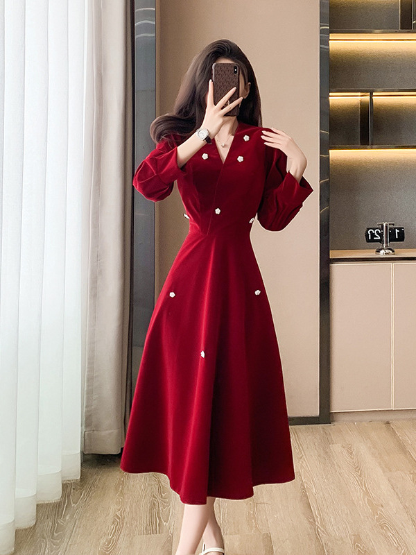 法式复古酒红敬酒服新娘订婚高级感回门礼服裙气质轻奢连衣裙日常|undefined