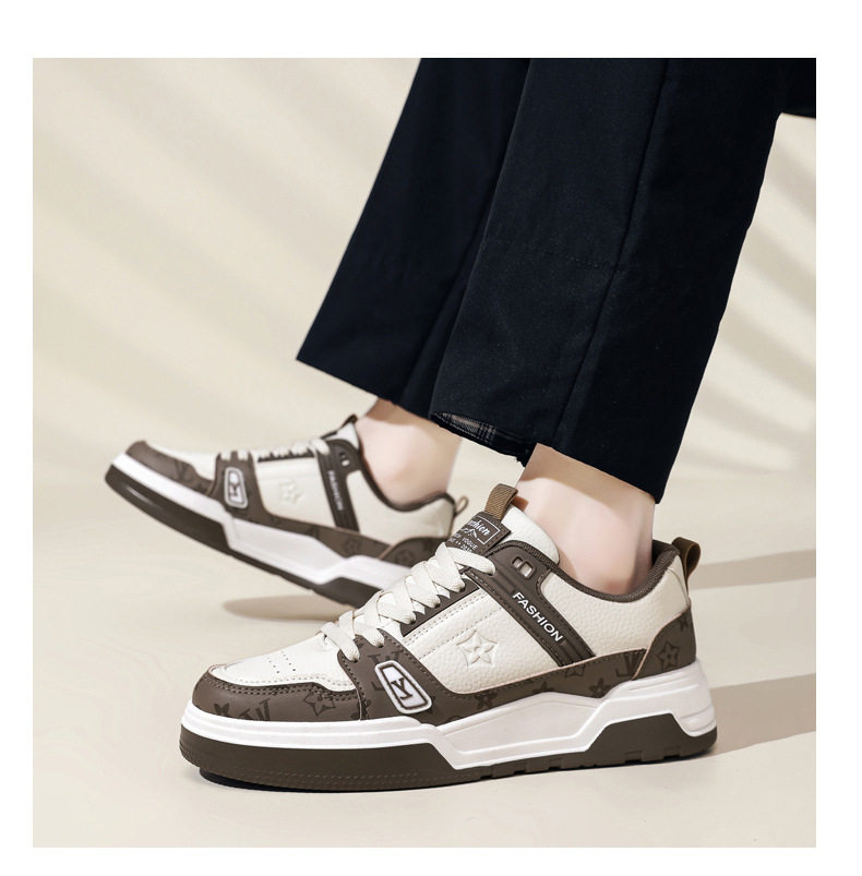 Giày sneaker nam da nhân tạo phối màu, đế bằng gót thấp 1–3 cm, dây buộc — Màu trắng màu cachi, Xanh trắng, Đen trắng chi tiết 14