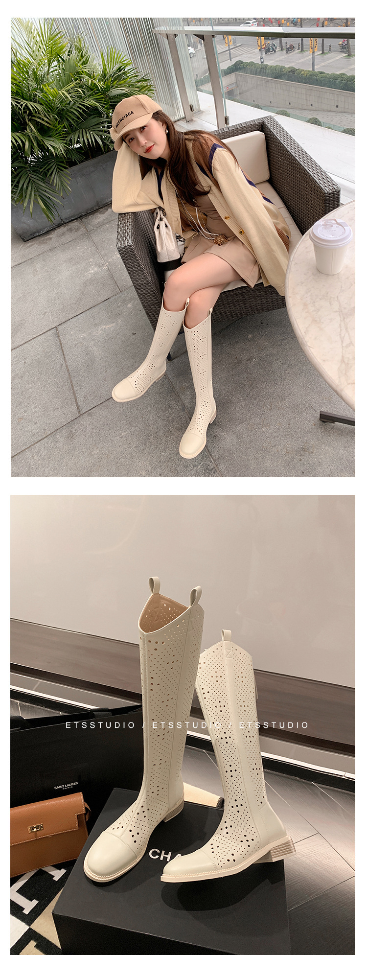 Boot nữ cổ cao rỗng dạng lưới, phong cách thể thao, ống cao thoáng khí — Màu đen chi tiết 22