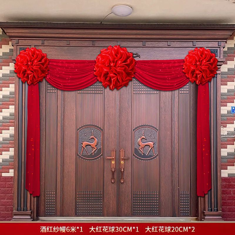 Cortina de tela decoración de la puerta de la boda gran bola de cártamo puerta de la unidad de la puerta de la casa nueva puerta de la casa de bodas flor de seda venta directa