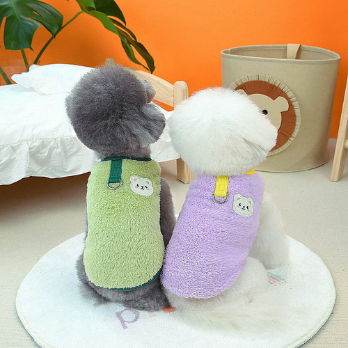 Pet clothes, new dog clothes, Pomeranian cute pet dog clothes, hanging traction warm clothes, full bear vest